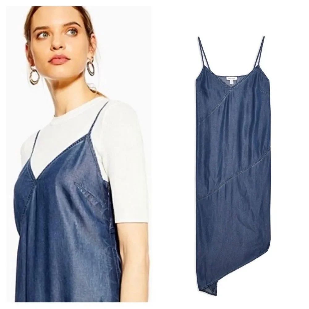 Topshop Indigo Asymmetric Midi Dress